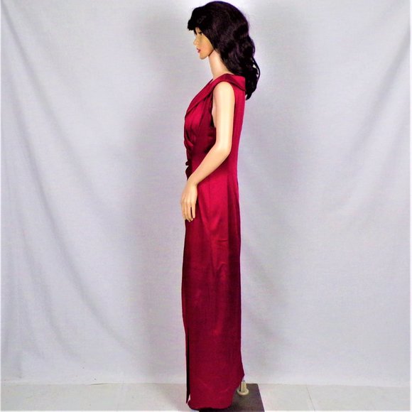 TAHARI BY ARTHUR S. LEVINE size 10 red satin sleeveless full-length gown - Picture 7 of 11